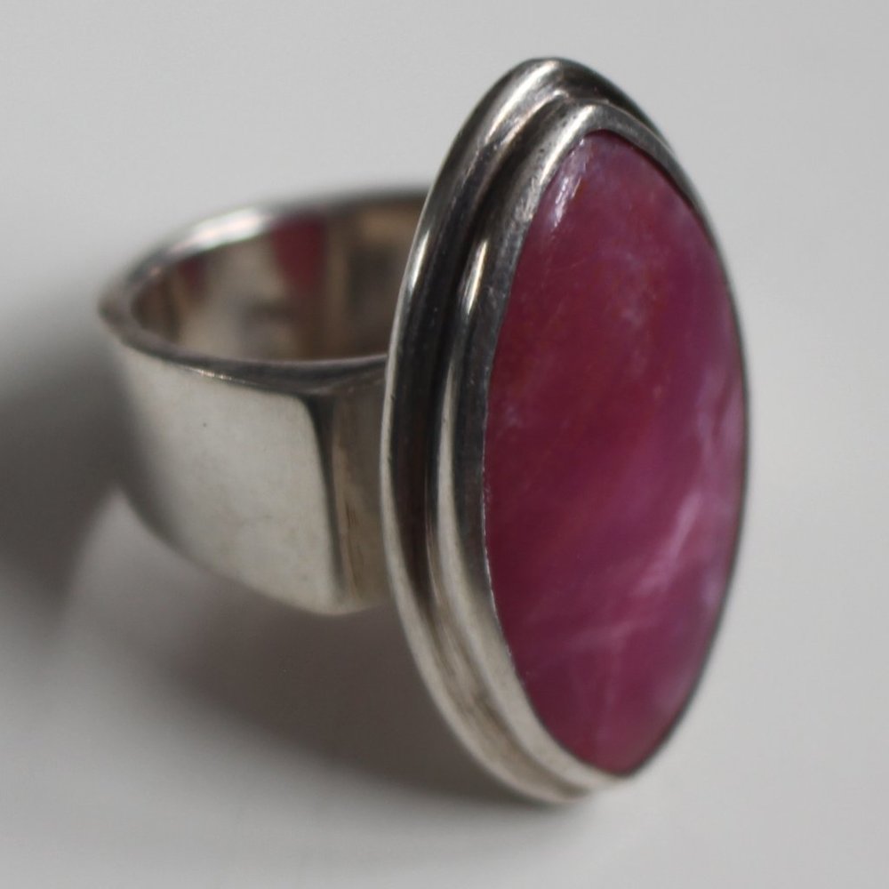 Pink Agate Oblong Sterling Silver Ring